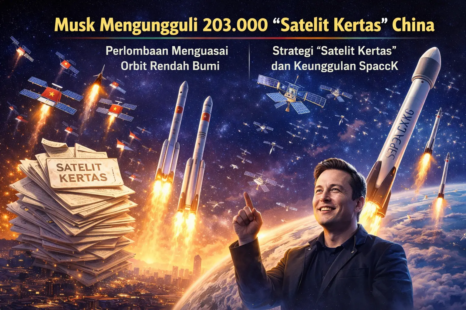 Read more about the article Elon Musk Mengungguli 203.000 Satelit Kertas Buatan China