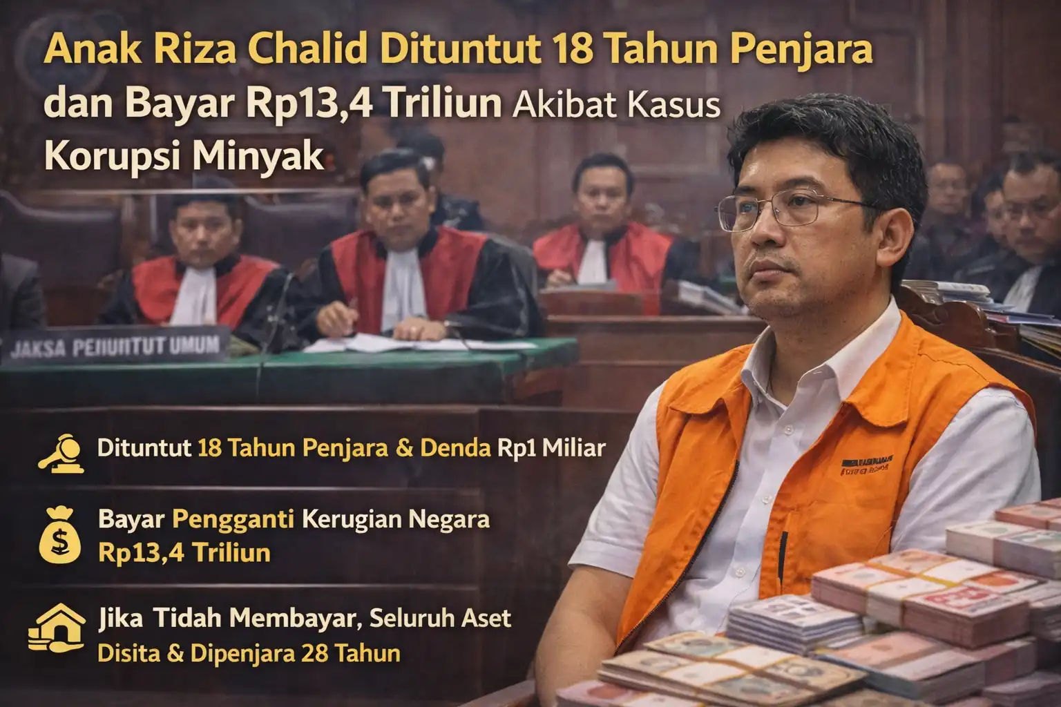 Read more about the article Anak Riza Chalid Dituntut 18 Tahun Penjara dan Uang Pengganti Rp13,4 Triliun dalam Kasus Dugaan Korupsi Minyak